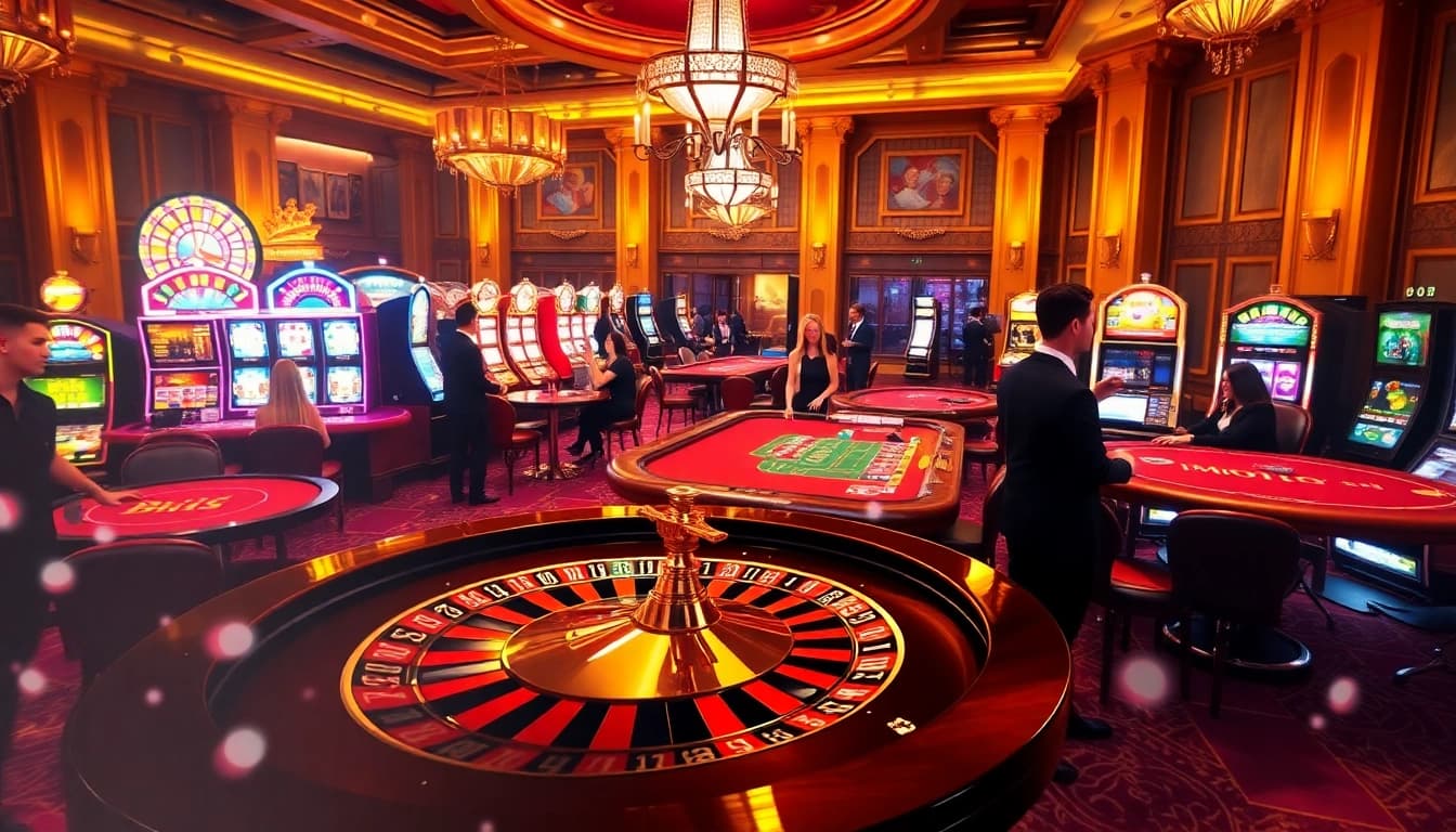 Experience thrilling gameplay at https://nhacaiuytin.place/ with elegant casino tables and vibrant slot machines.