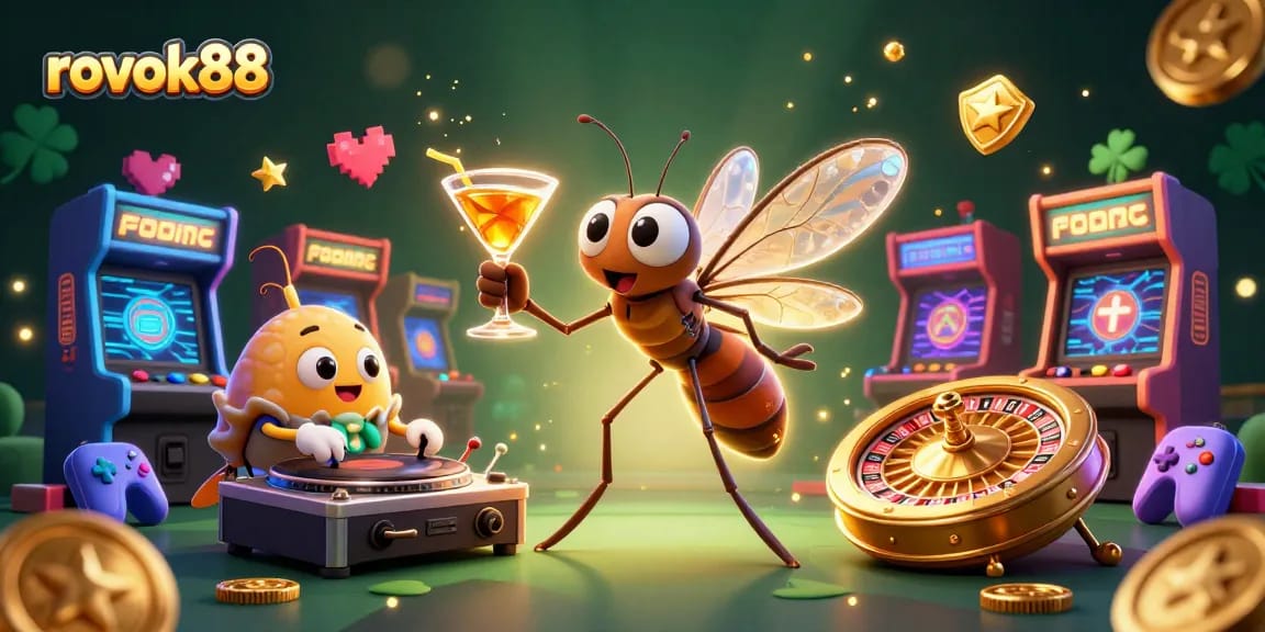 Play exciting games at rokok88 featuring a lively frozen mosquito mascot and engaging casino decor.