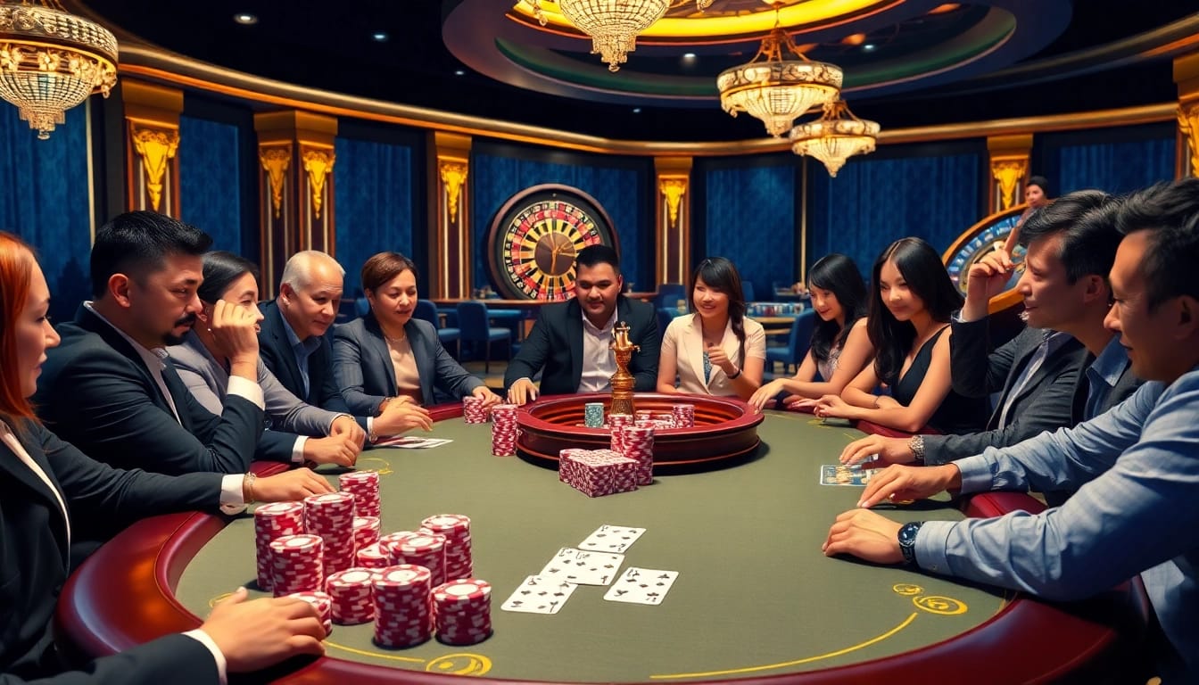 Engaging players at the poker table showcasing the thrilling atmosphere of 13win.com casino games.
