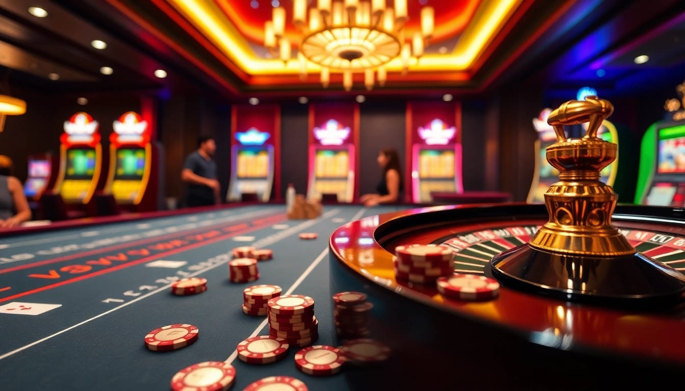 Experience the excitement of vvvwin at a luxurious casino table with poker chips and a roulette wheel.