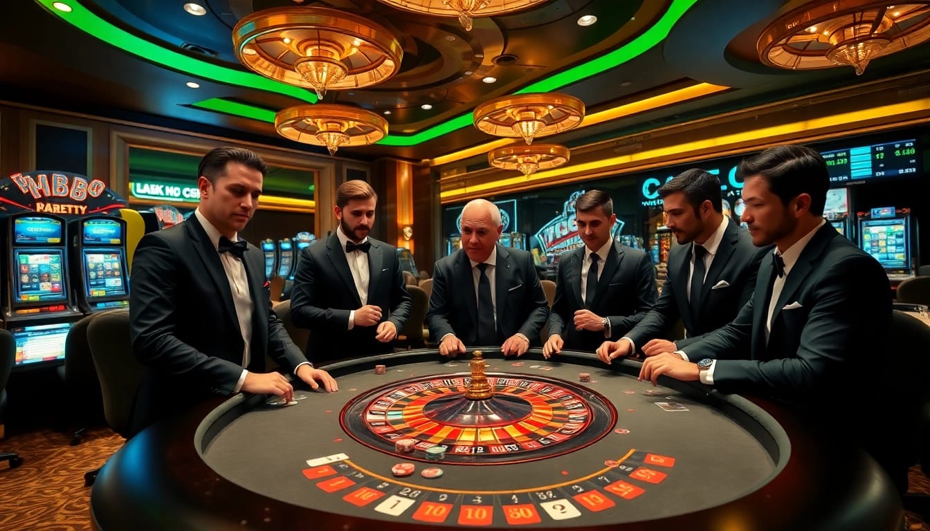 Players engaging in a high-stakes game at an MK8 casino table, showcasing excitement and strategy.