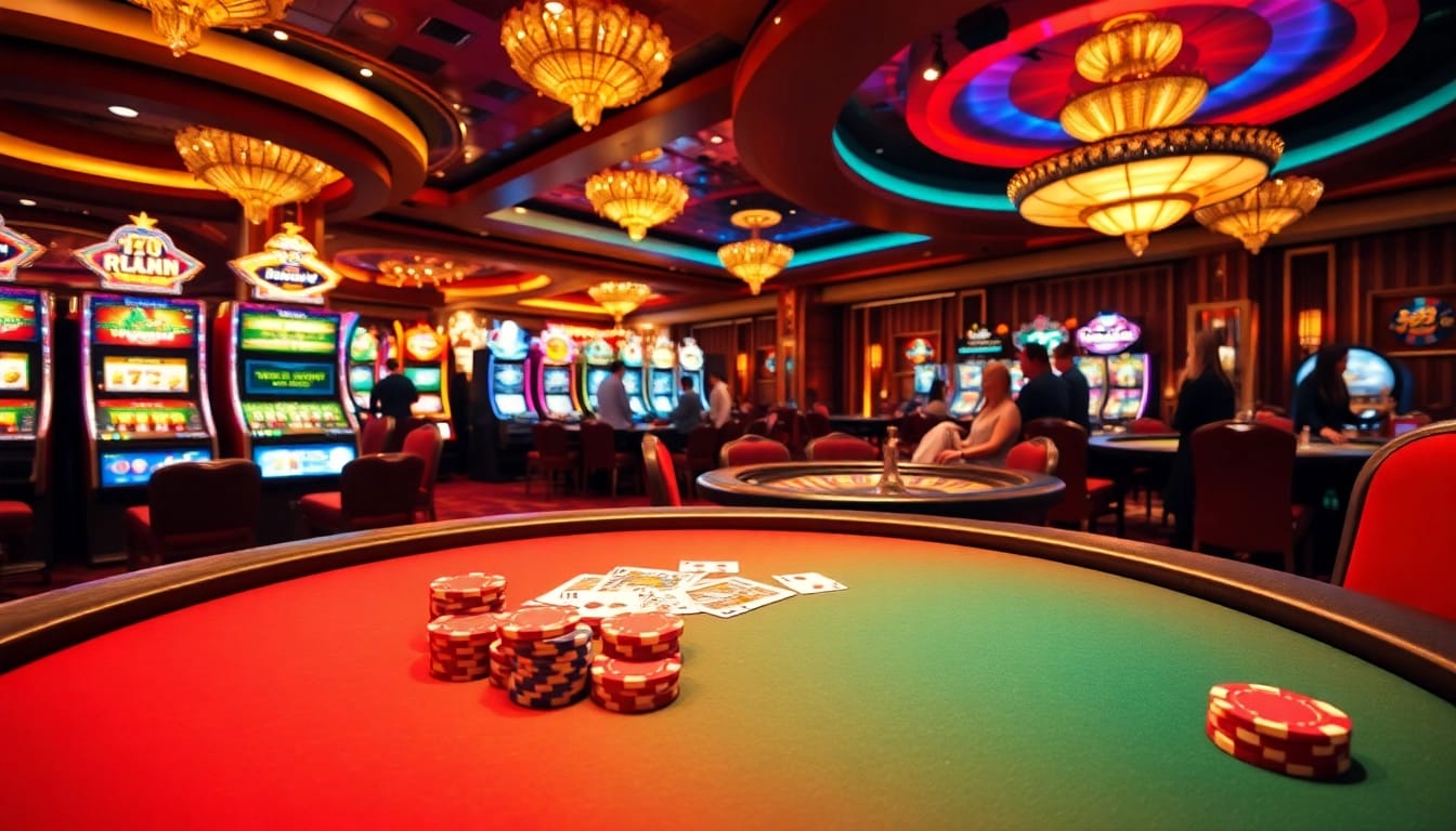 Play engaging poker at https://go8.cash/ in a luxurious casino atmosphere featuring vibrant colors.