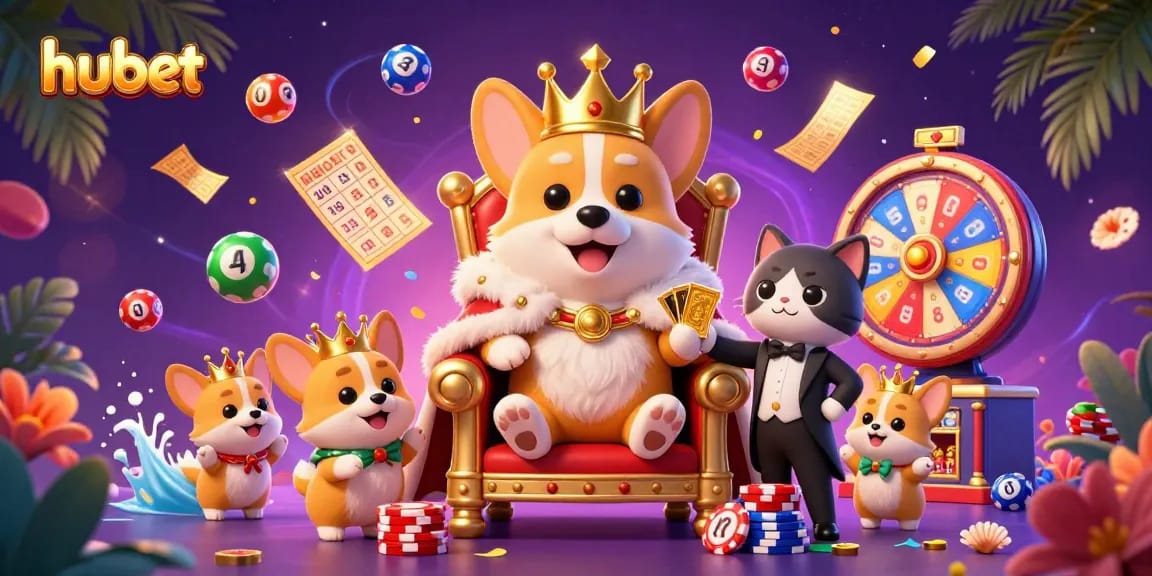 Join in the excitement at hubet with vibrant gaming elements and whimsical characters in a lively casino setting.