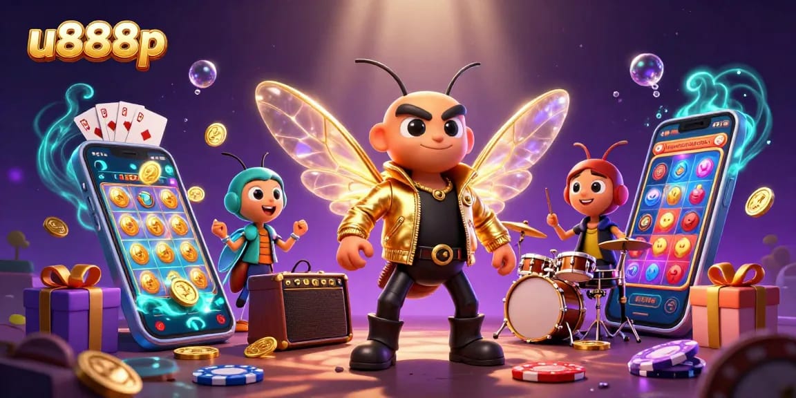 Experience thrilling wins with u888p at a vibrant casino scene featuring animated characters and exciting game elements.