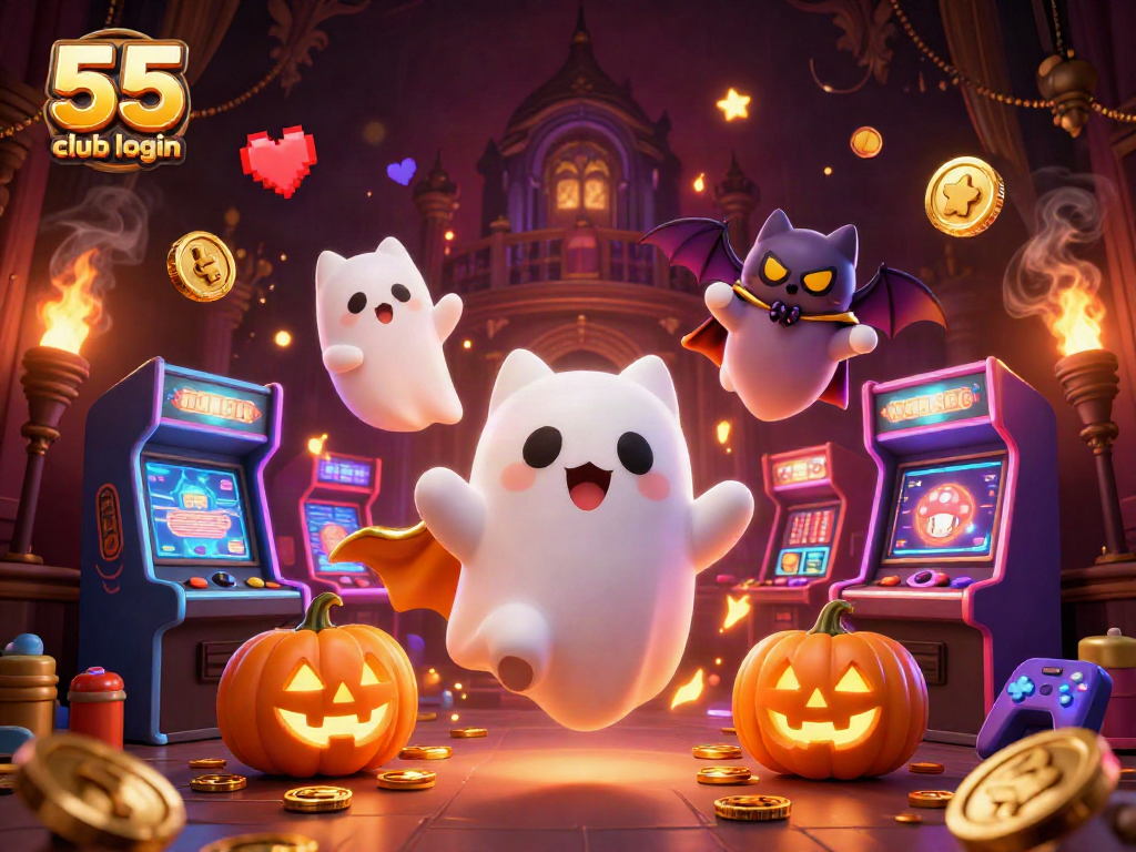 Play exciting games with the 55 club login, featuring vibrant 3D characters in a casino environment.