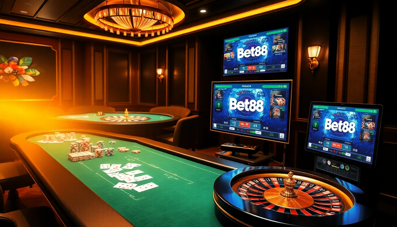 Experience the thrill of online gaming at bet88.com with vibrant casino tables and immersive visuals.