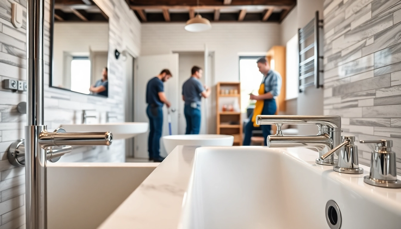 Expert bathroom installation Manchester featuring skilled artisans in action with modern fixtures.