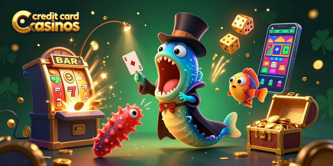 Experience the magic at credit card casinos with a whimsical underwater scene showcasing card tricks and big wins.