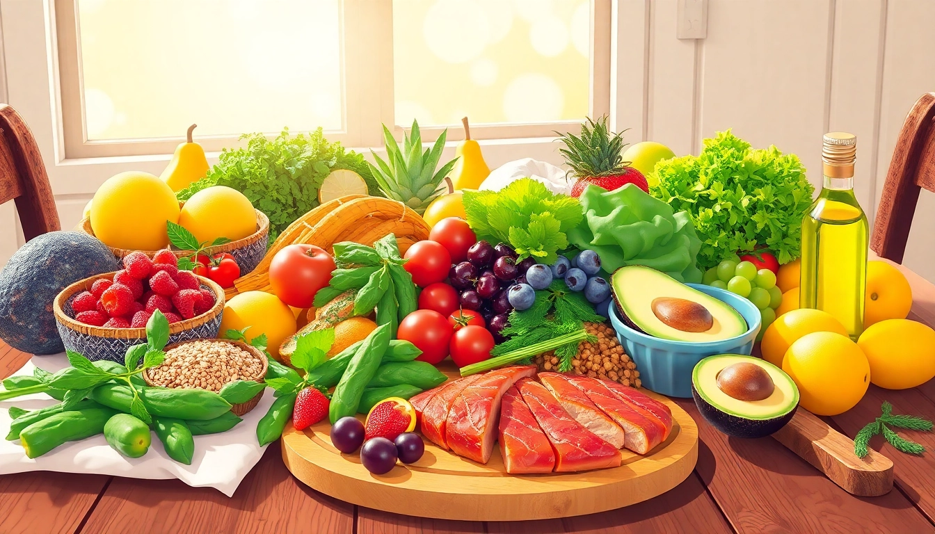 Discover a vibrant healthy food spread featuring fresh fruits, vegetables, and grains.