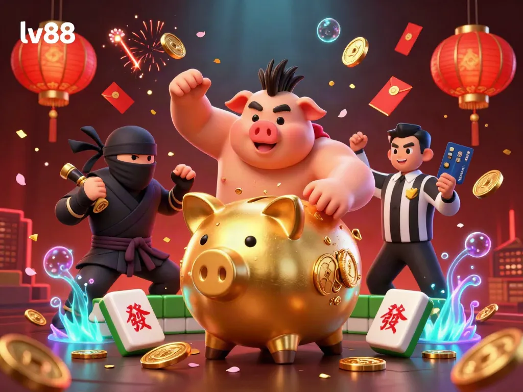 Experience dynamic gameplay at lv88 with a thrilling scene of casino characters and festive elements.