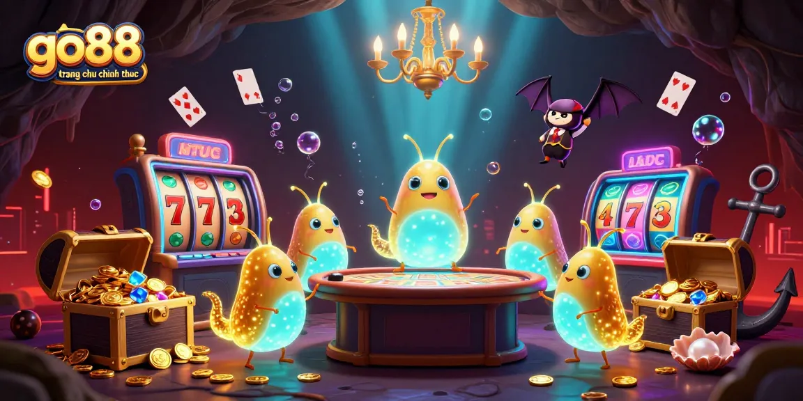 Engage with go88 trang chu chinh thuc through an exciting cartoon casino scene full of vibrant glowworms and dynamic gaming elements.