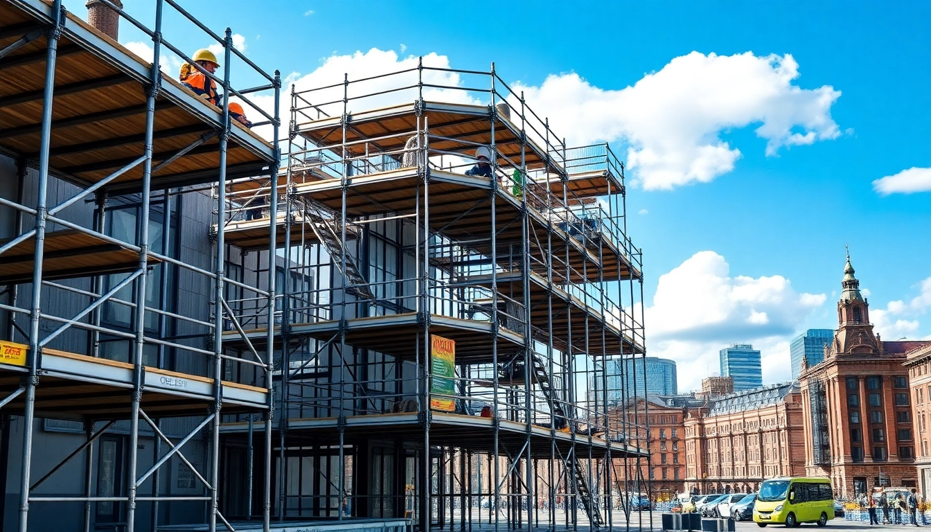 Scaffolding Manchester showcasing robust scaffolding structures in a vibrant city setting.