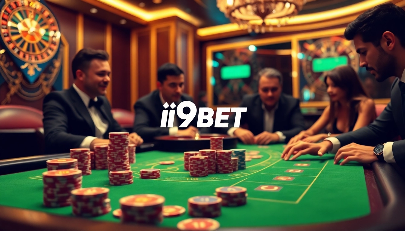 I9BET players enjoying a thrilling poker game at a luxurious casino table