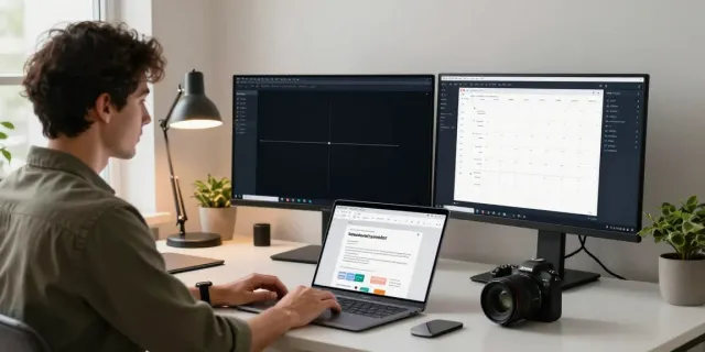 Instant indexing setup in a modern home office with analytics tools and a blogging workstation.