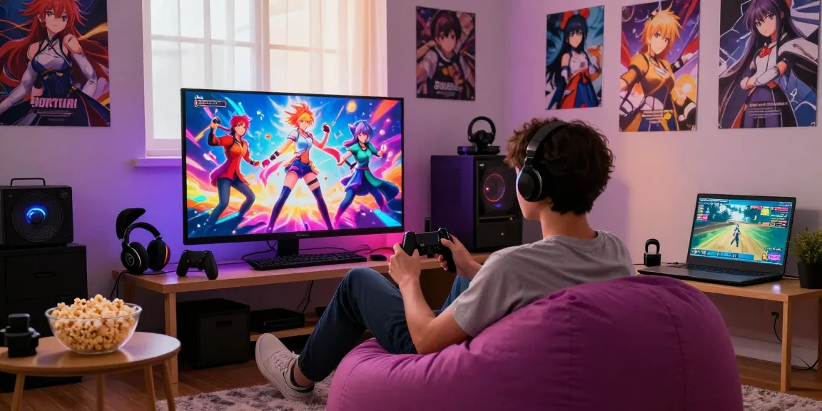 Player enjoying a captivating hentai game in a cozy bedroom setting.