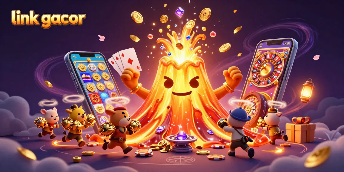 Experience exciting wins with link gacor featuring a vibrant scene of a volcano erupting treasure!