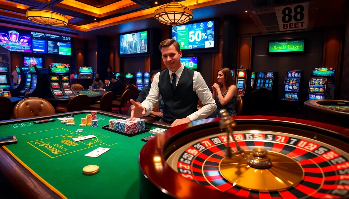Experience thrilling gameplay with 88i bet at a luxurious casino table filled with poker chips and cards.