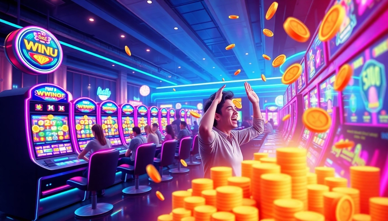 Exciting online gaming scene showcasing hoki138 slot machines with vibrant colors and engaging players.