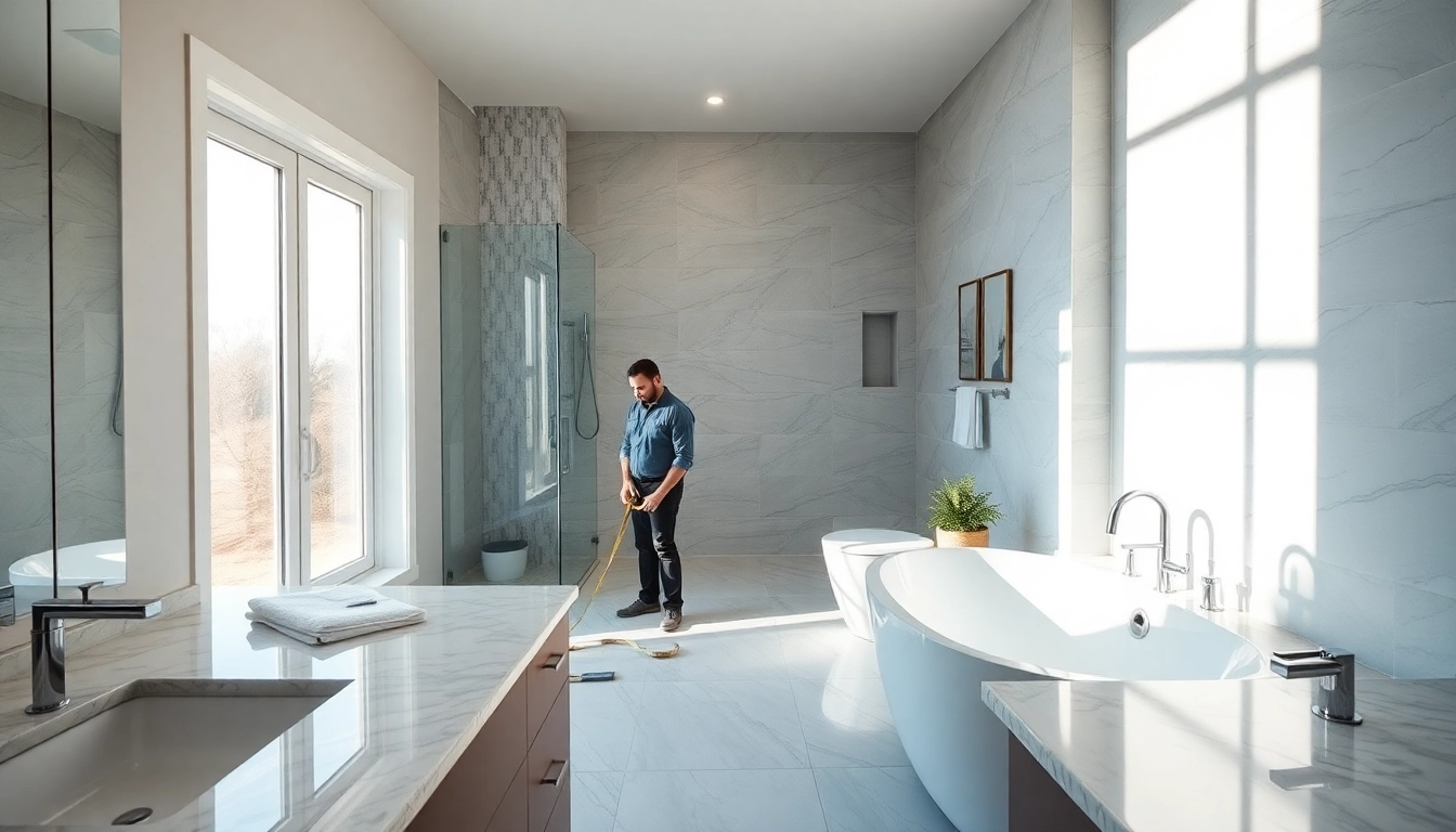 Skilled bathroom remodeling contractor updating a stylish modern shower area.