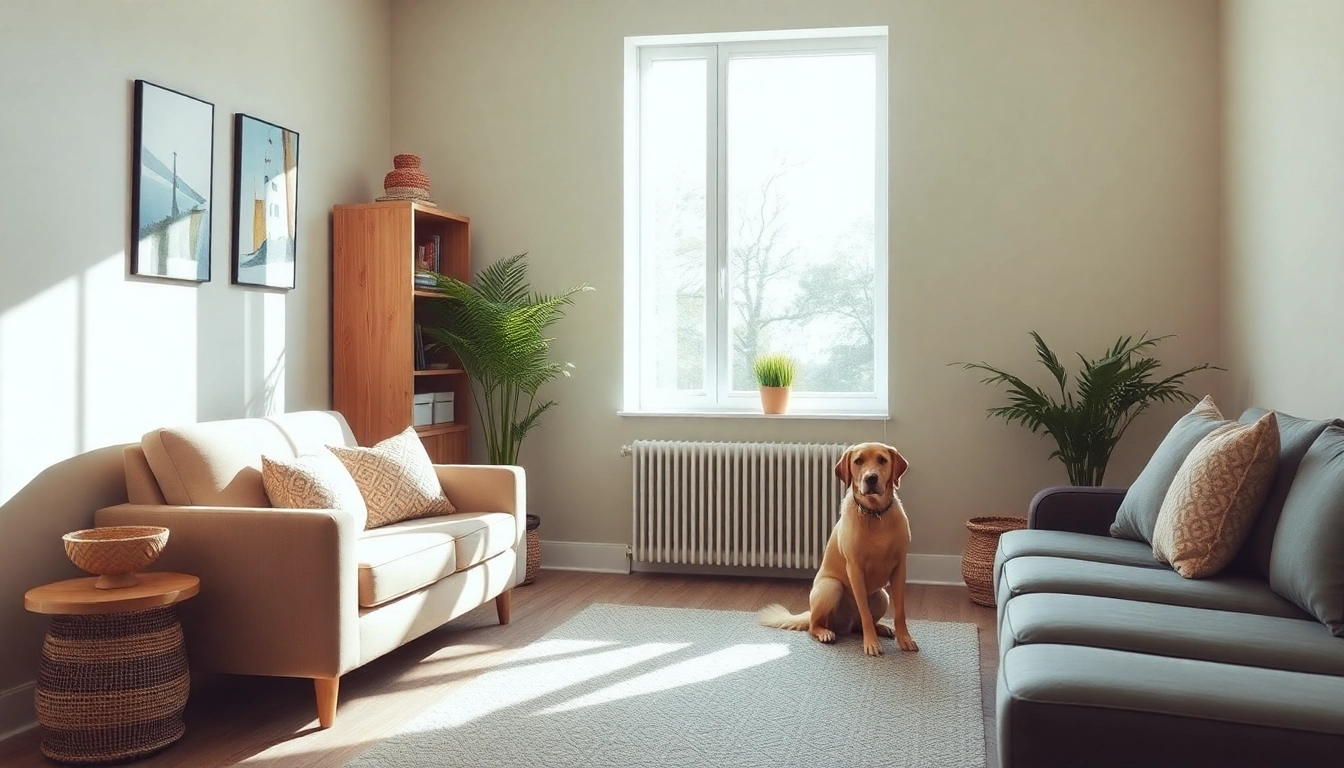Calm therapy session with a clinical Psychologist Sydney and inviting therapy dog.