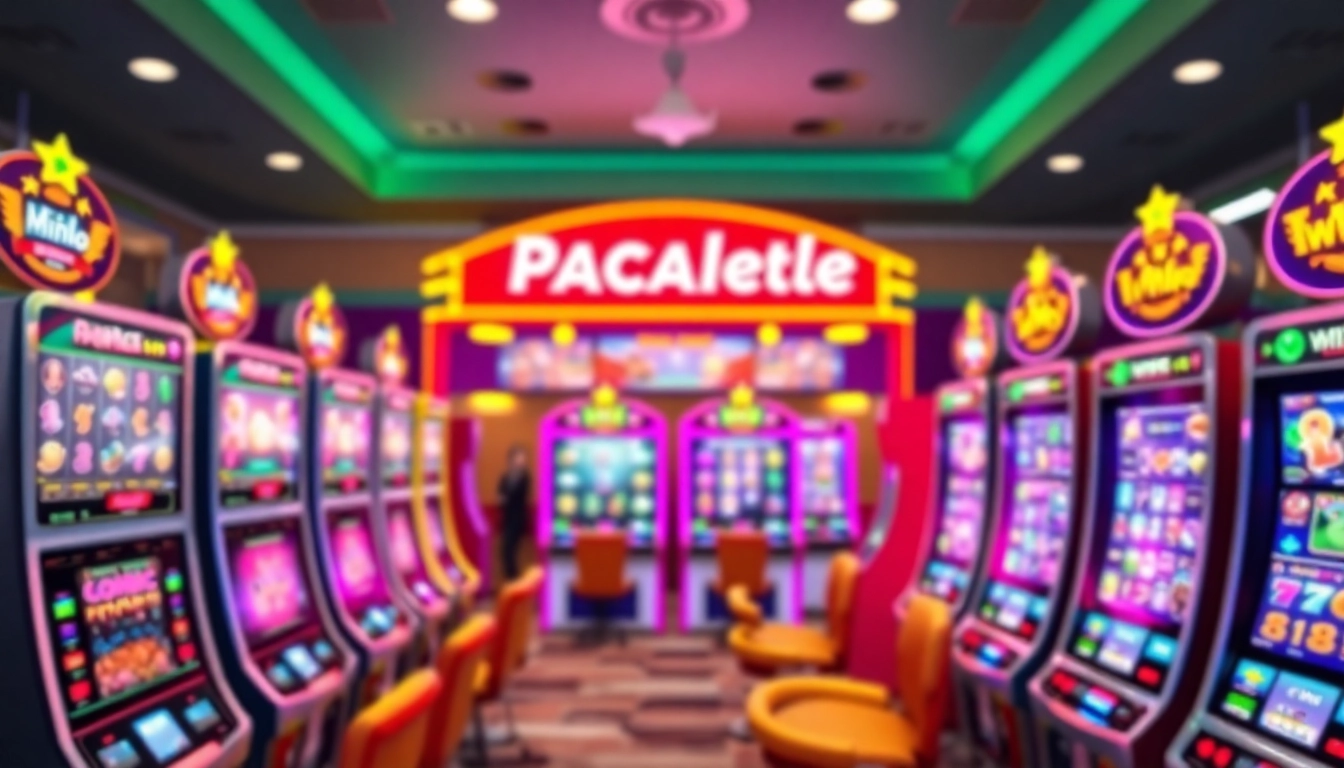 Experience thrilling gameplay with Pacanele online Germania, showcasing vibrant slot machines in a digital casino setup.
