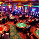 Exciting casino scene at KJC AC 1 with roulette wheels and poker tables.