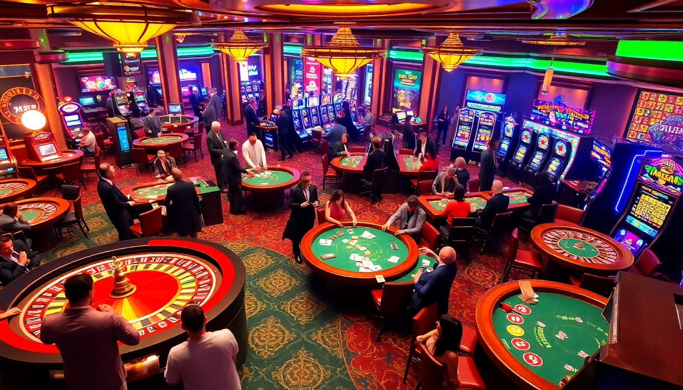 Exciting casino scene at KJC AC 1 with roulette wheels and poker tables.