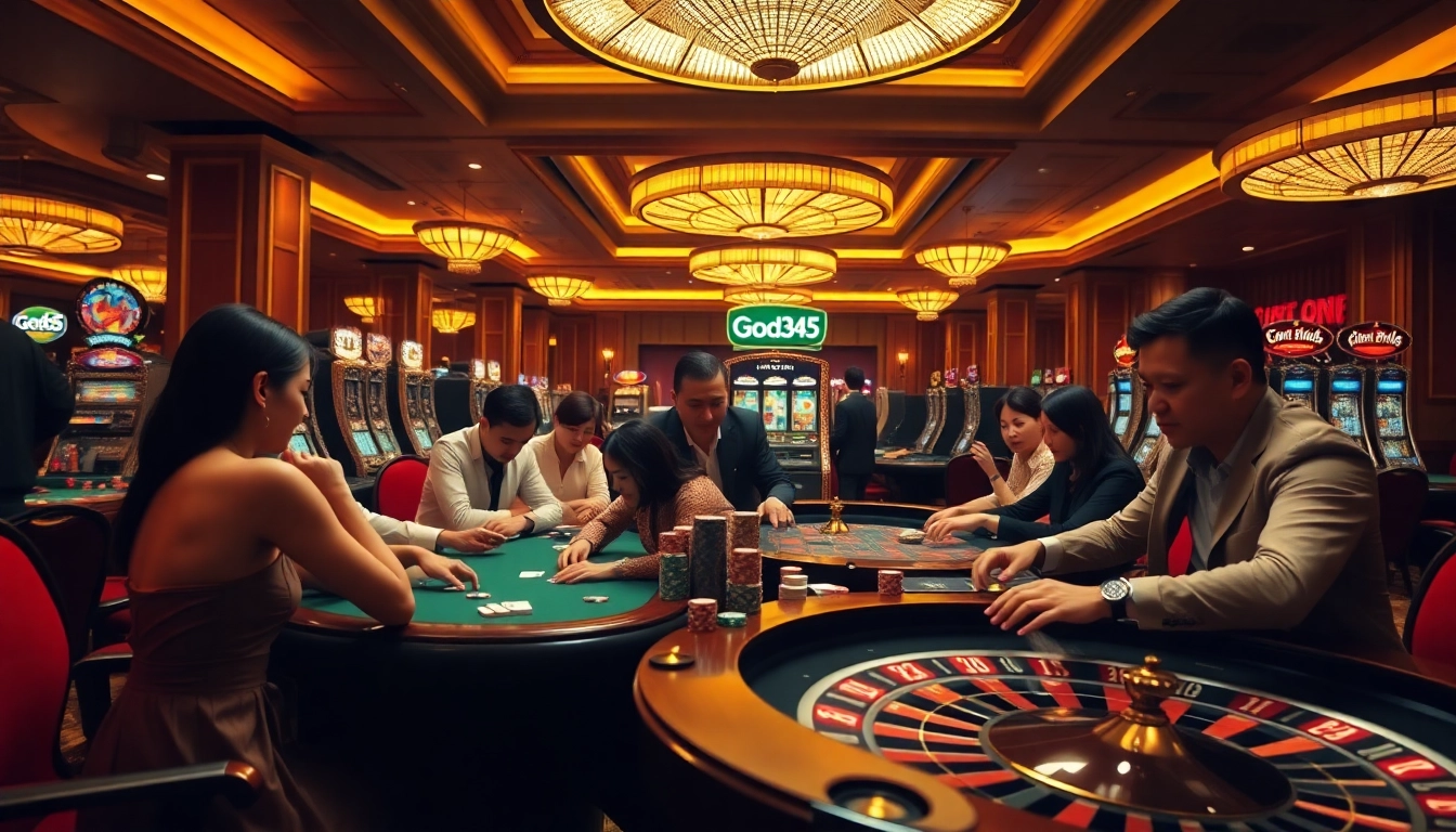Experience the thrill of gambling at God345 with vibrant casino games and excited players.