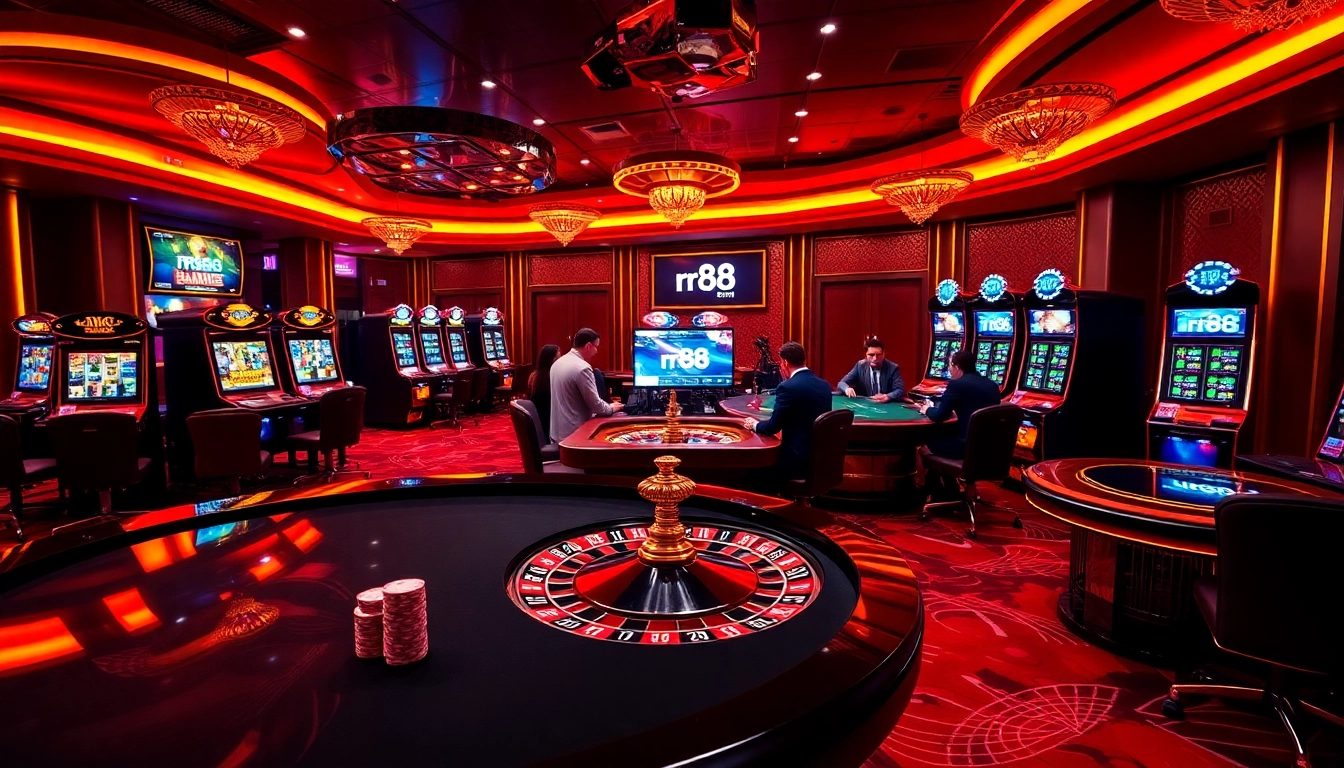 Encounter rr88's thrilling casino vibes with players engaging in poker and roulette activities.