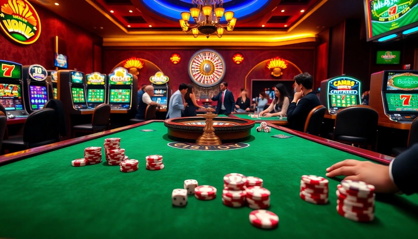Experience thrilling gameplay at F168's vibrant casino with poker chips and roulette wheel.