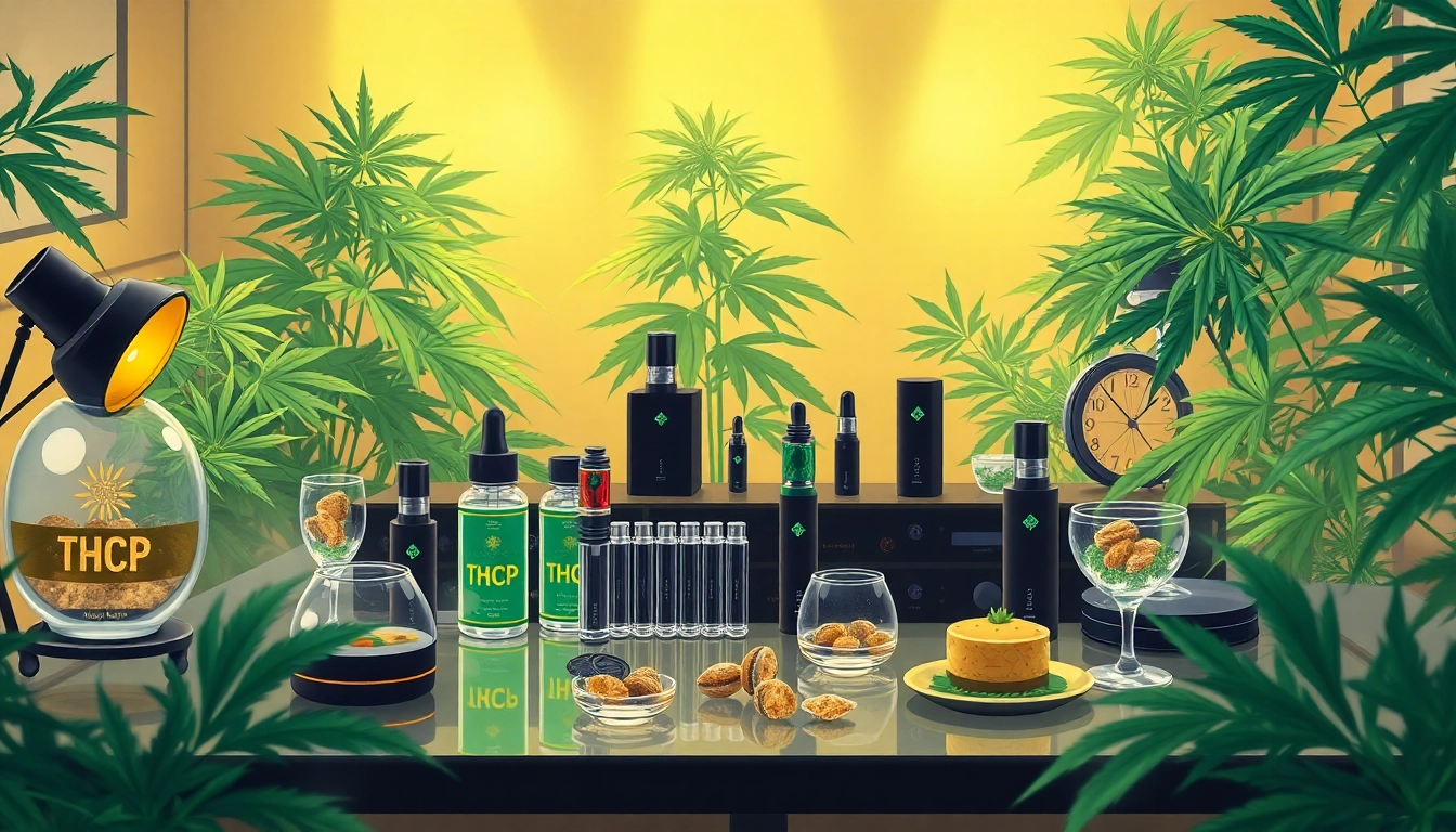Showcase moonbarguy thcp products in a luxurious cannabis studio with vapes and edibles.