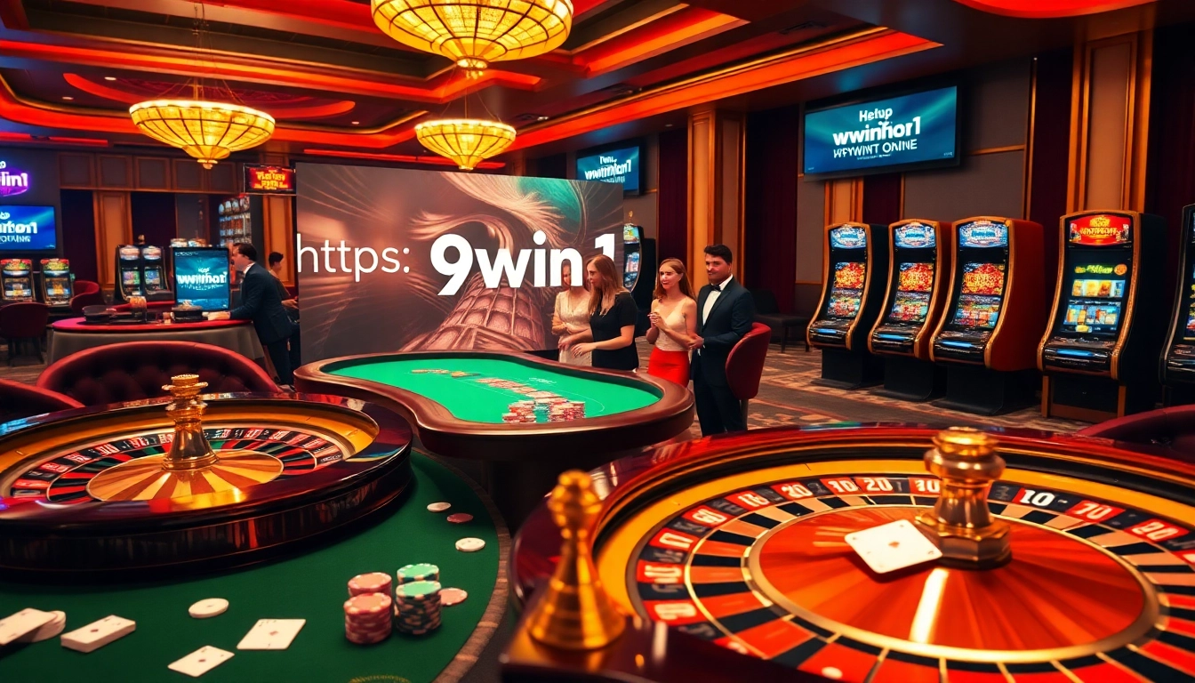Players enjoying thrilling games at https://9win1.online/ in an elegant casino atmosphere.