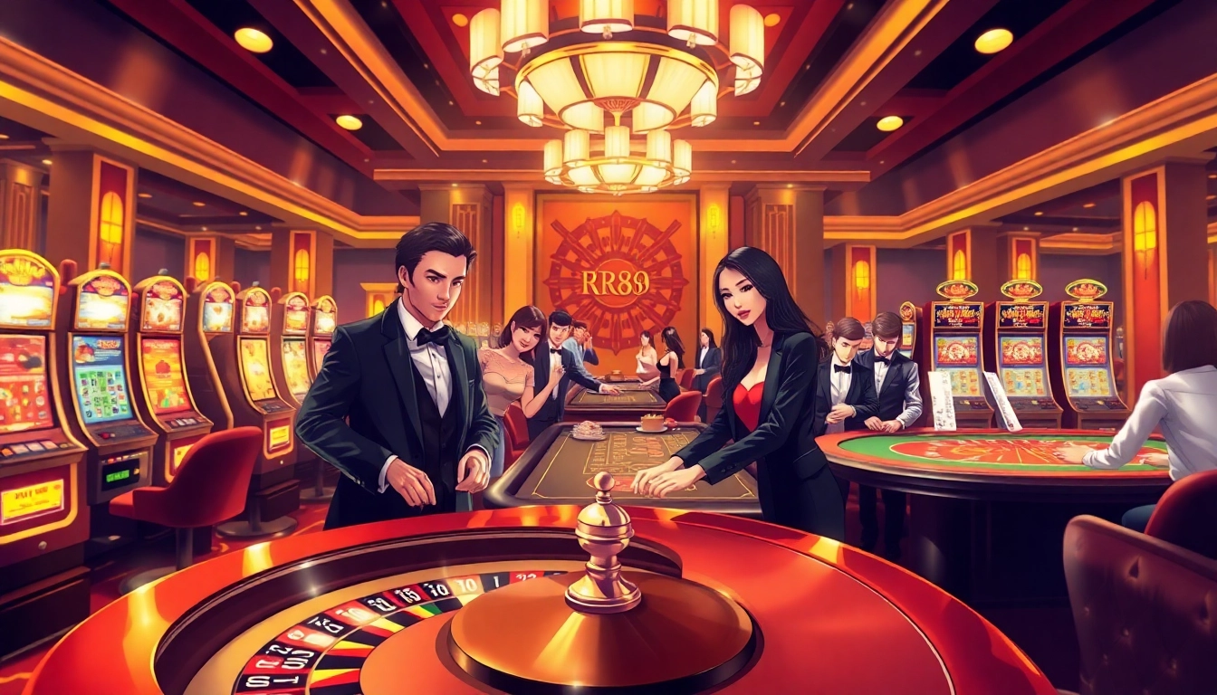 Engage with thrilling casino action at RR88 featuring roulette, poker, and vibrant slot machines.