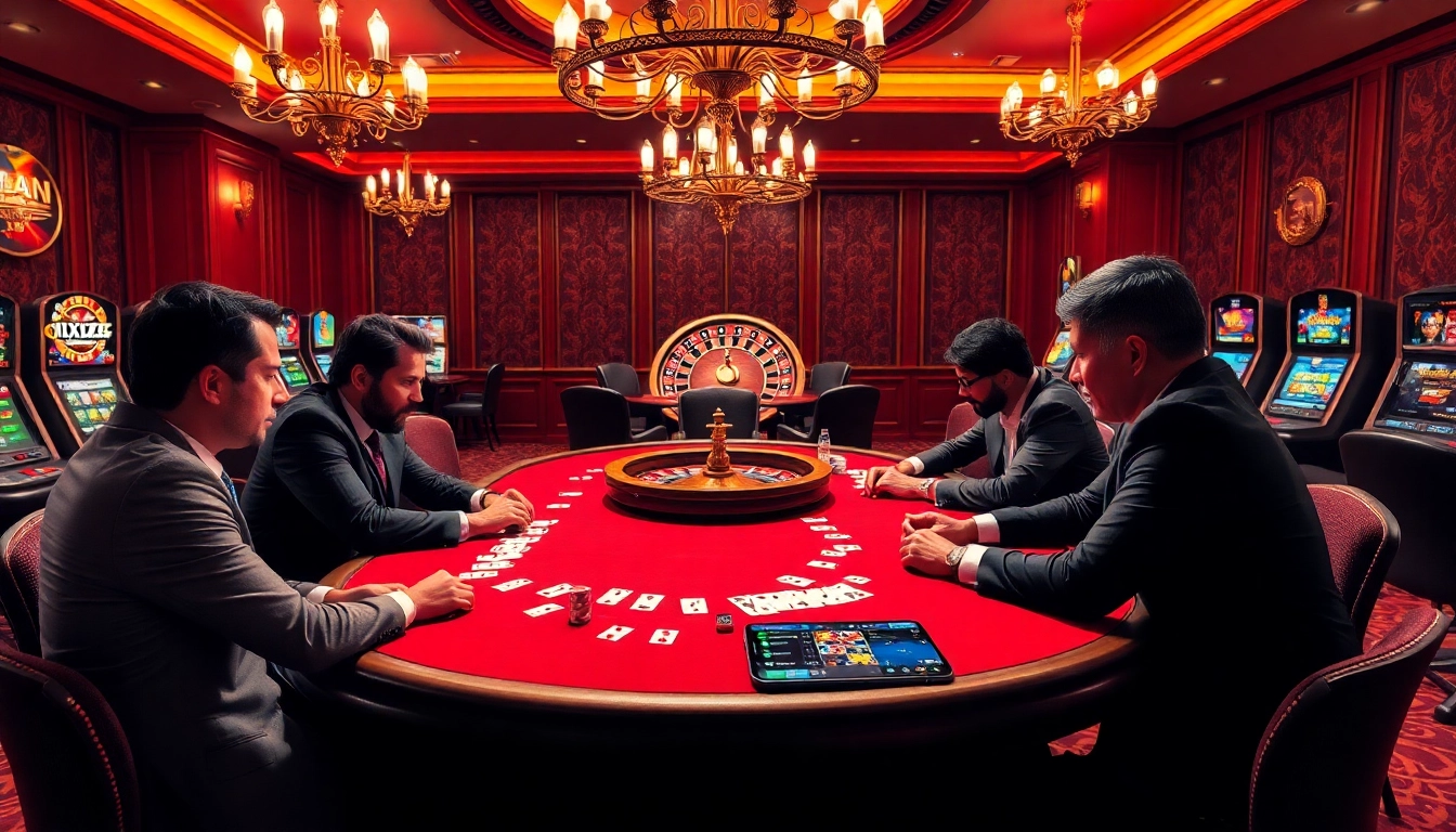 Engaging scene of high-stakes poker play at a luxurious casino, featuring https://xx88.nl/ gaming excitement and professionalism.
