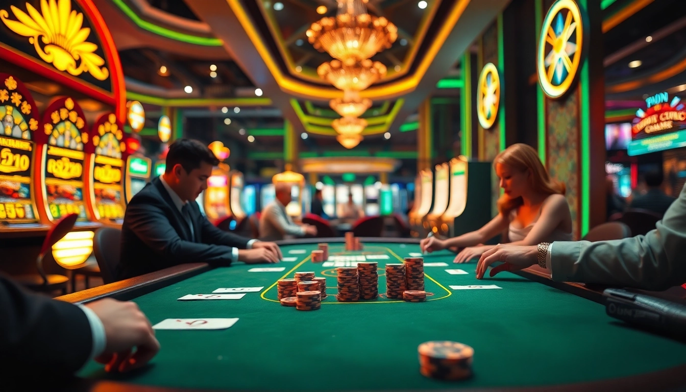 Join the excitement of card games and slots at Trang Chủ BJ88 with vibrant casino visuals.