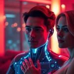 Romantic AI companion creating intimate connections in a futuristic lounge - sex ai