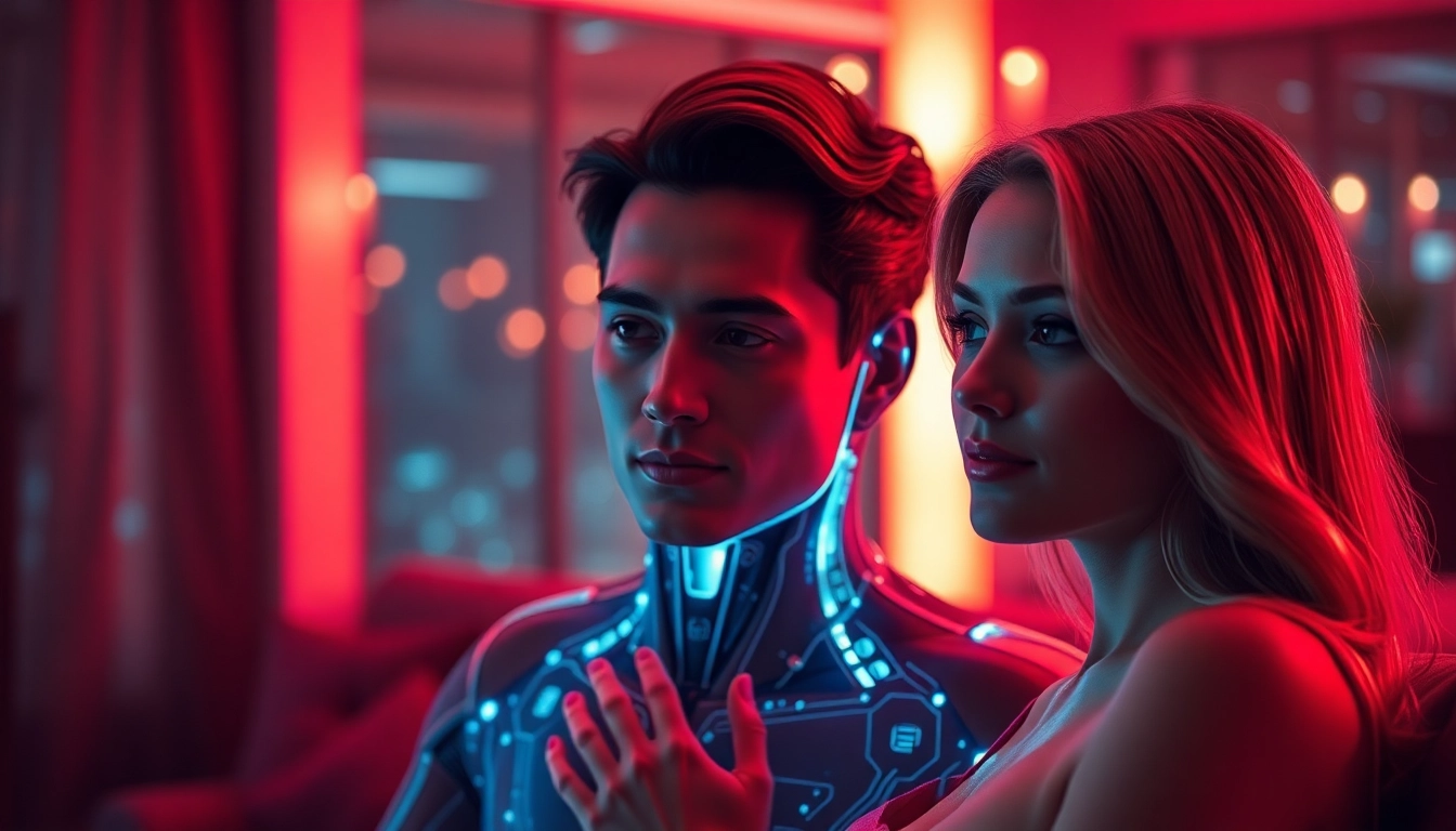 Romantic AI companion creating intimate connections in a futuristic lounge - sex ai