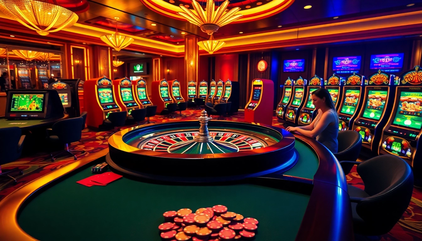 Engaging players at a casino table, showcasing NEW88 com gambling excitement with poker chips and roulette.