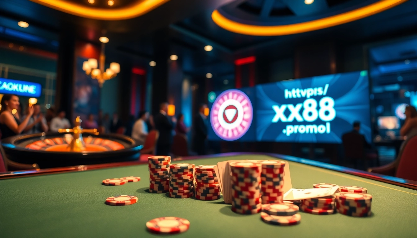Experience excitement with https://xx88.promo/ at a vibrant casino table surrounded by cheering players.
