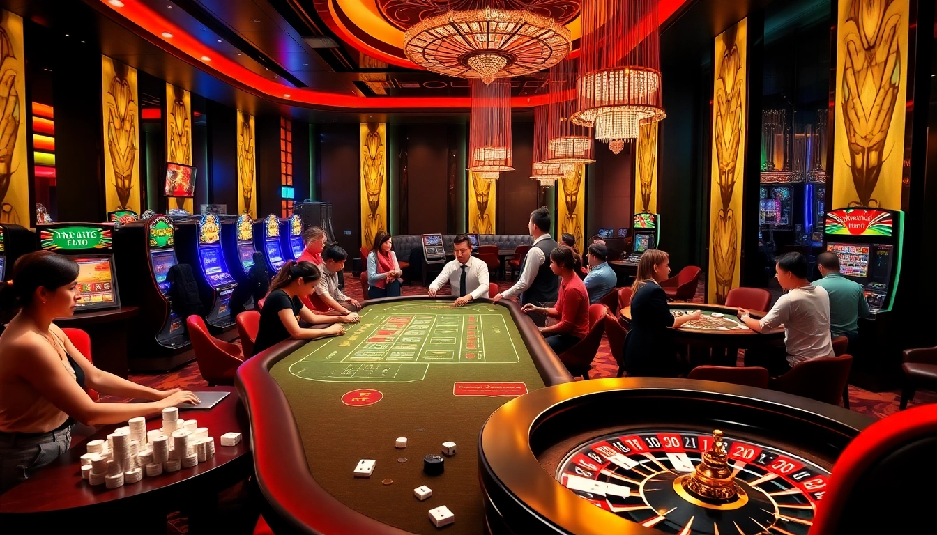 Experience the exhilaration of Nhà cái Hm88 with vibrant casino visuals, featuring games, players, and betting action.