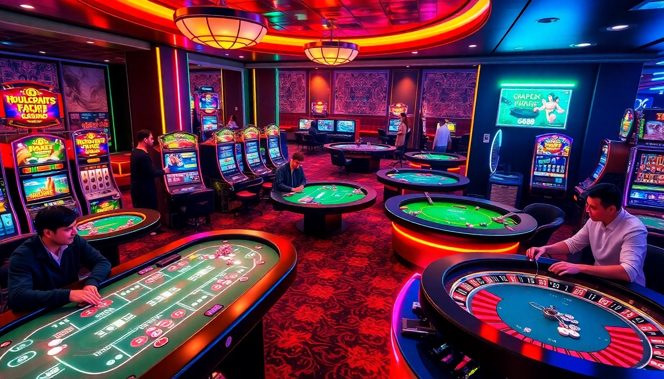 Players enjoying the diverse gaming options at GG88 online casino, featuring tables and slot machines.