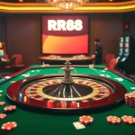 Engaging RR88 roulette table scene featuring poker chips and playing cards.