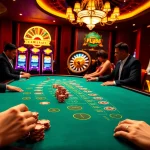 Experience the thrill at nhà cái uy tín FLY88 with players at a blackjack table surrounded by excitement.