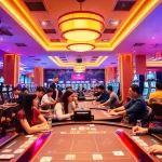 Exciting gaming atmosphere at Nhà cái OKFUN, featuring diverse players enjoying sports betting and card games.