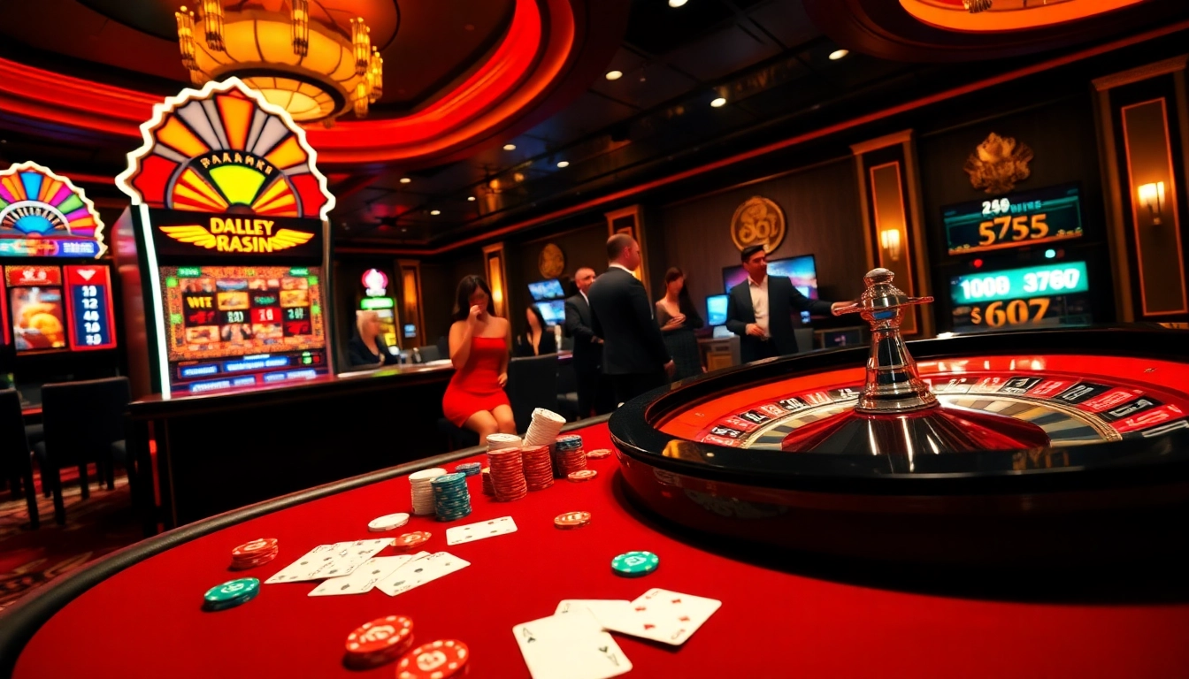 Experience 55win’s thrilling atmosphere with vibrant casino gaming tables and exhilarating slot machines.