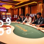 Experience the thrill of the casino with Go 99 as players strategize at a poker table.