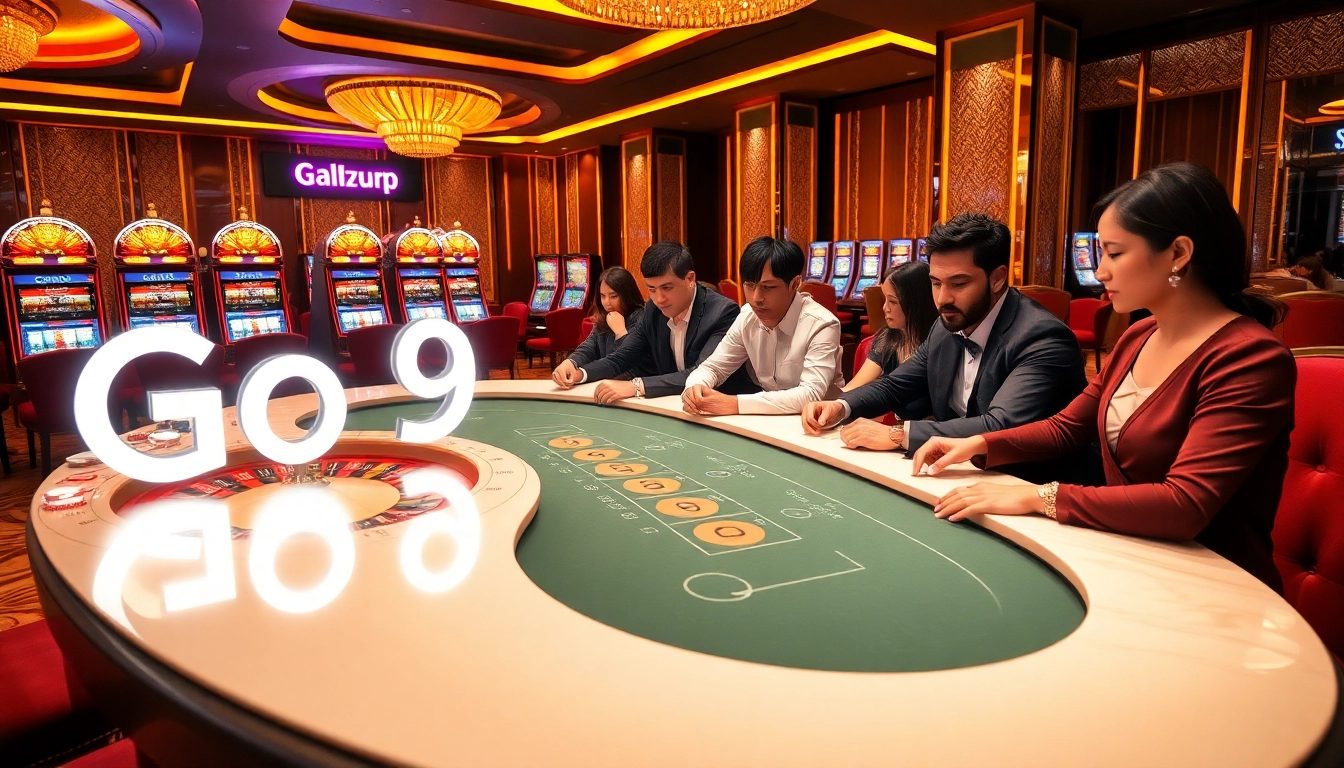 Experience the thrill of the casino with Go 99 as players strategize at a poker table.