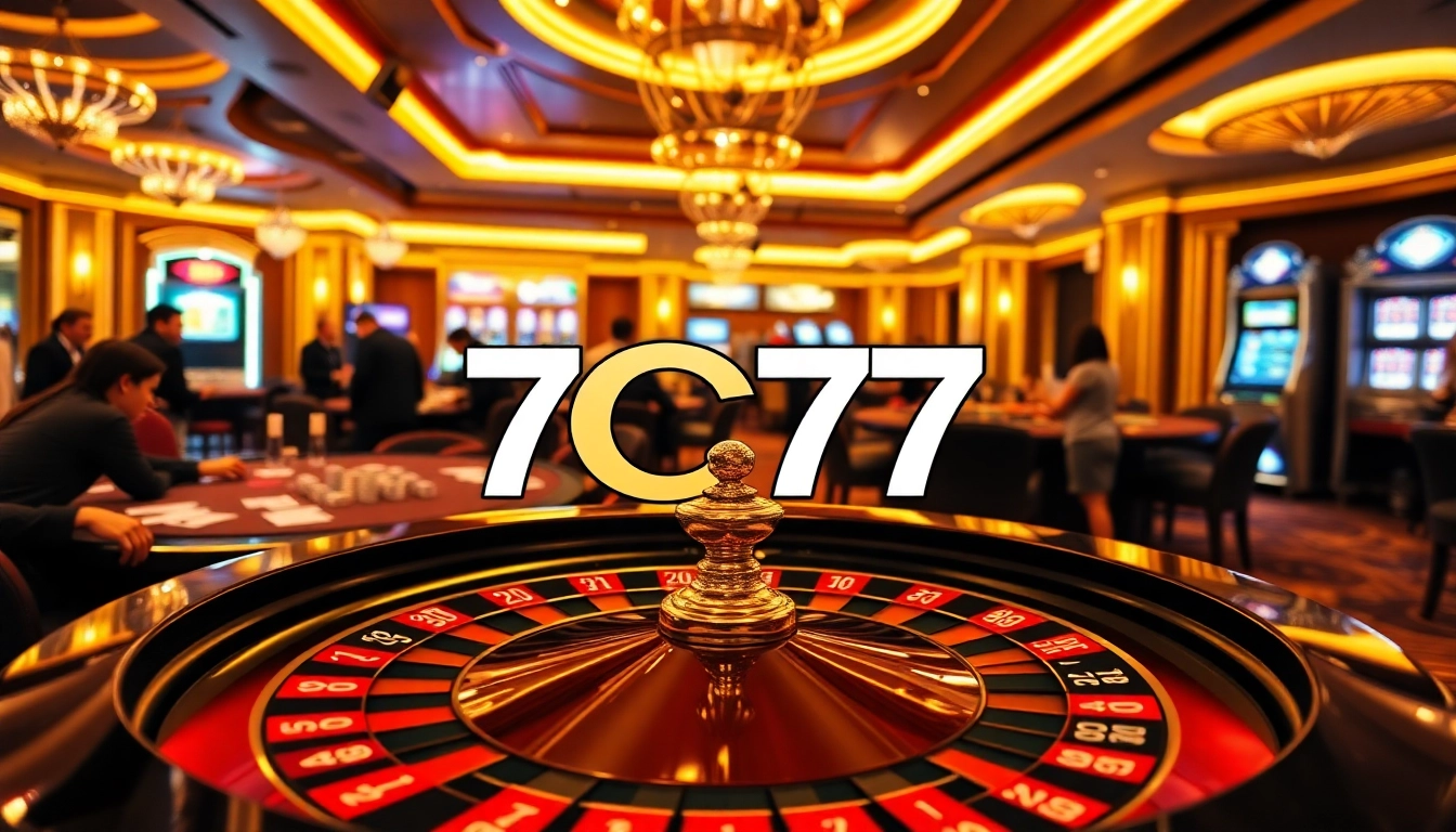 Engaged players at 7C77 casino enjoying high-stakes poker and roulette games.