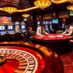 Players enjoy a thrilling poker game at a luxurious casino featuring New888 promotions.