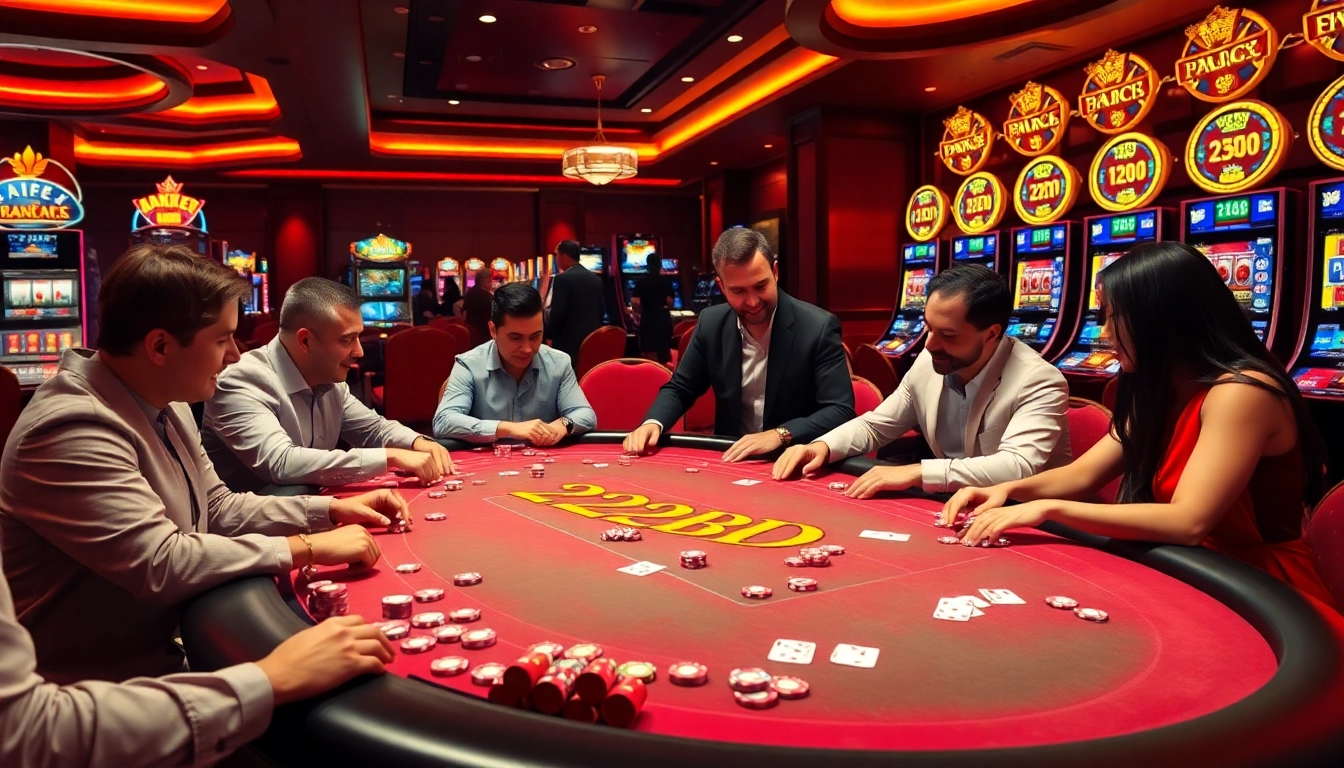 Experience the excitement of 222BD with players betting at a lively casino table.